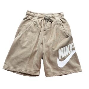 Youth Nike Shorts Size Large Beige White Swoosh Logo Comfort Relaxed Fit Casual